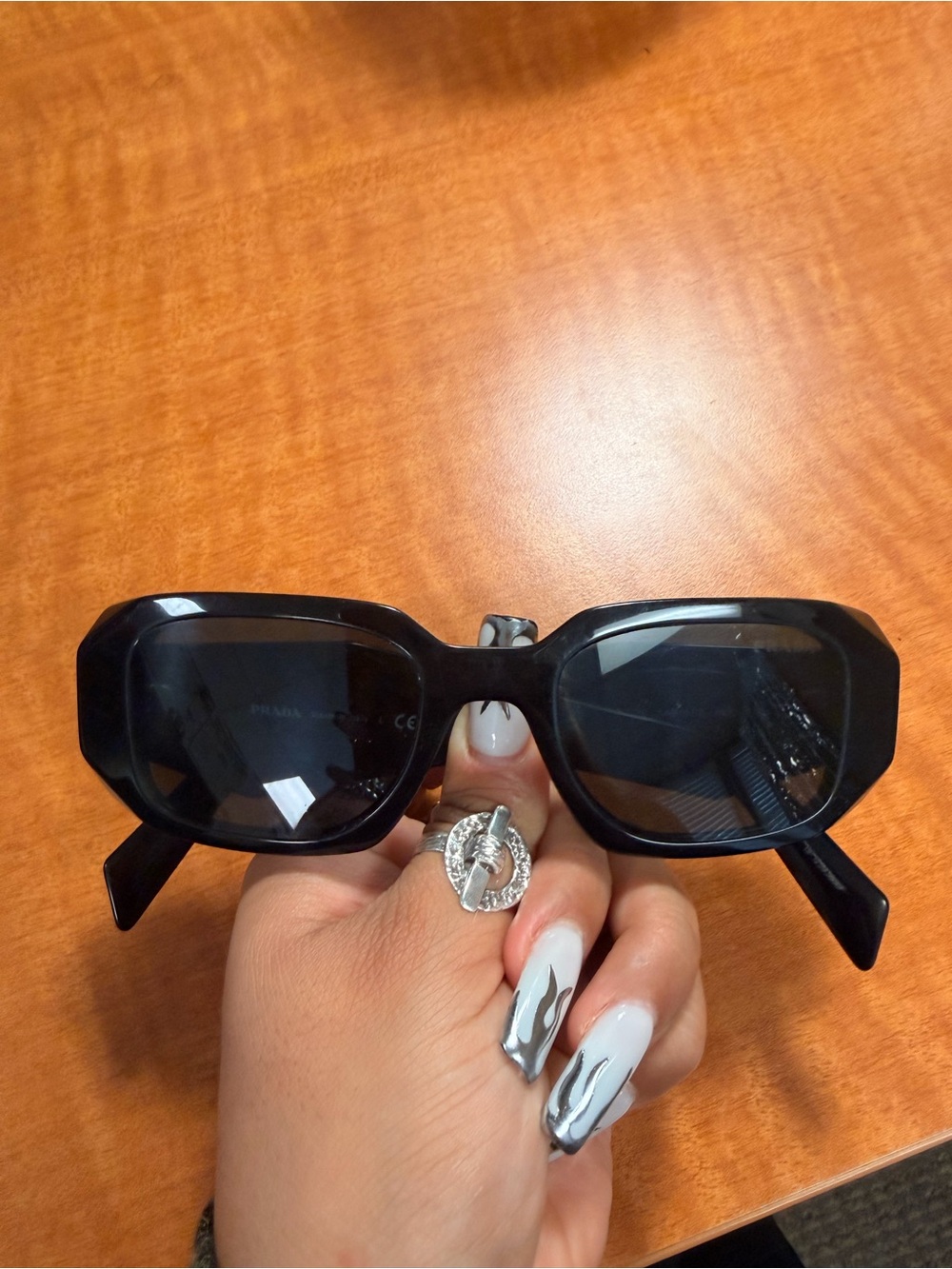 Prada Black Geometric Frame Sunglasses for Women